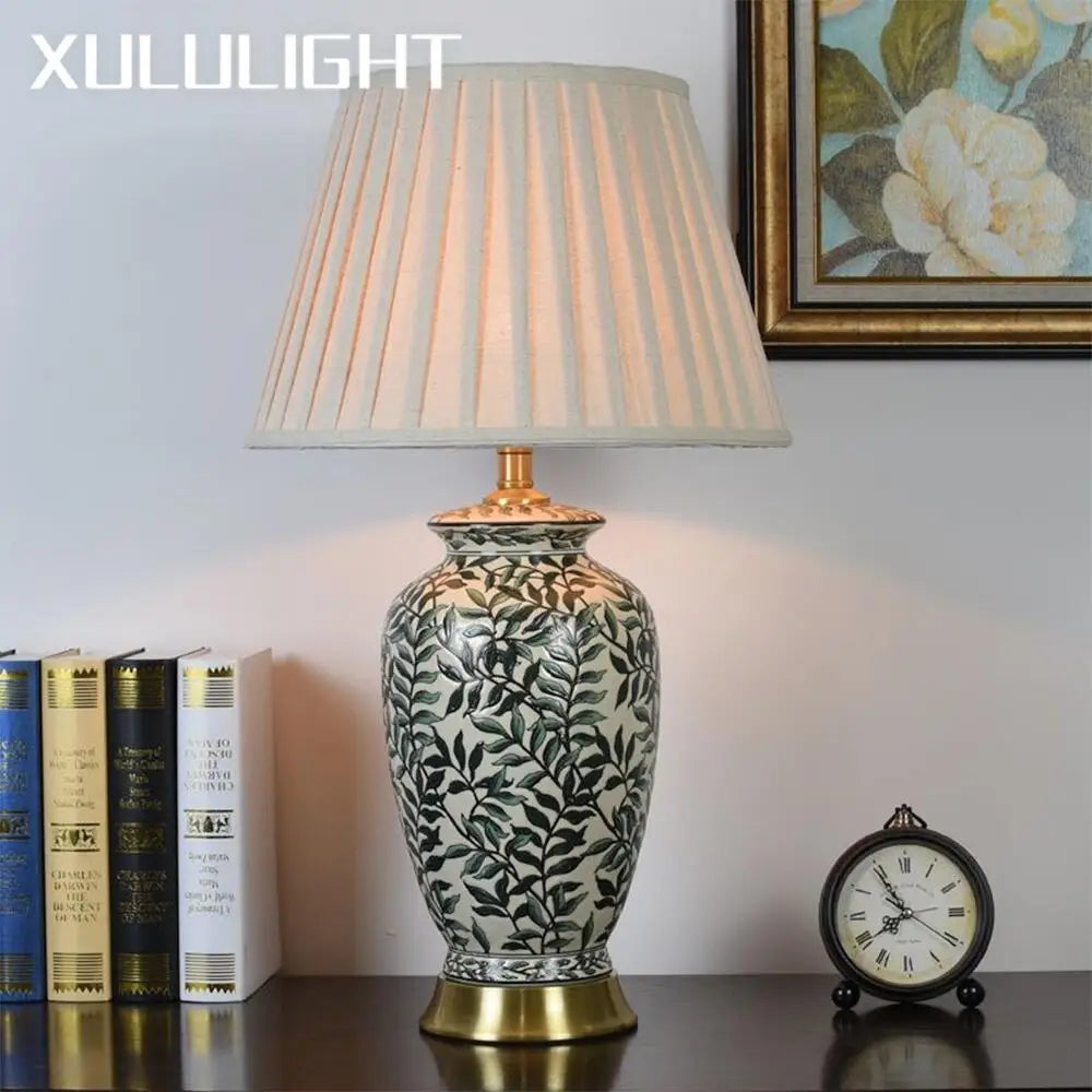 Classical Ceramic Table Lamp American Room Decor Table Lamp For Bedroom Bedside European Retro Pattern Desk Lamp Light Fixture