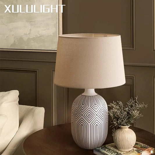 Wabi-sabi Table Lamp, Bedhead and Bedroom Decorative Light Fixture, Villa Retro Living Room Decoration Ceramic Table Lamp