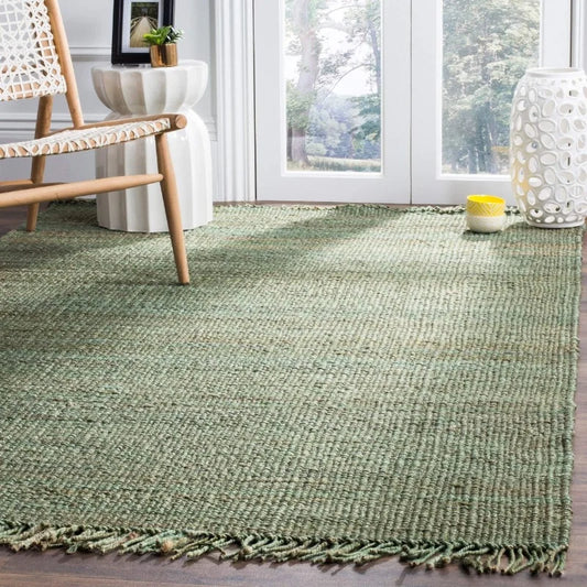 Green Rugs Natural Jute Handmade Fringe Woven Carpet for High Traffic Areas in Living Room Bedroom Area Rug