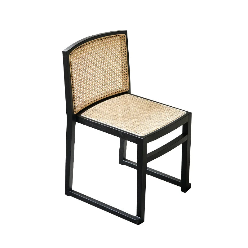 Rattan Dining Chair Solid Wood Nordic Simple Backrest Stool Modern B & B Home Bedroom Cosmetic Chair Office Chair Restaurant