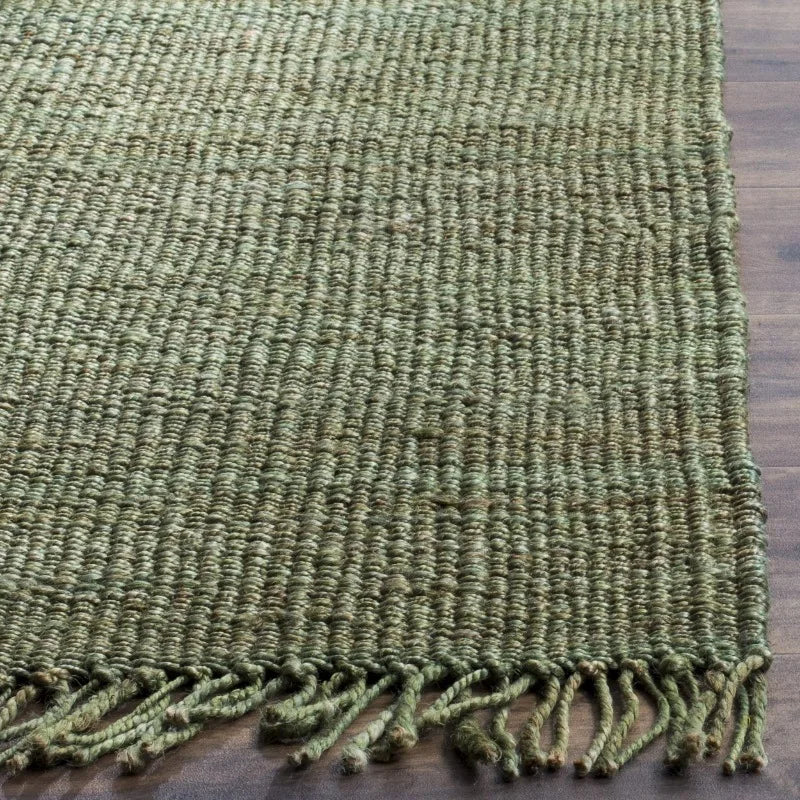 Green Rugs Natural Jute Handmade Fringe Woven Carpet for High Traffic Areas in Living Room Bedroom Area Rug