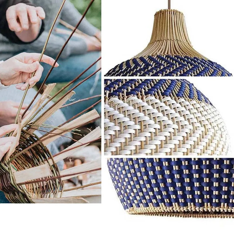 Serena Blue Rattan Pendant Light Creative boho lamp for Dining Room hanging decoration home design farmhouse light fixtures