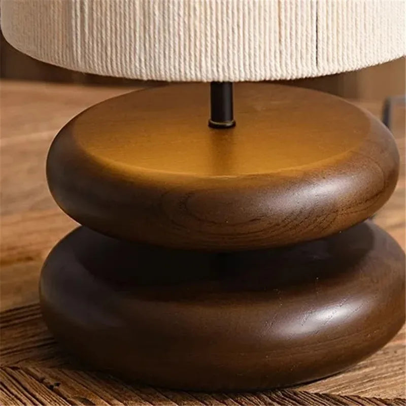 Solid Wood table lamp bedside Jute rope table Lamp for Bedroom Designer Study night Lamp Living Room Japanese Ambient Light