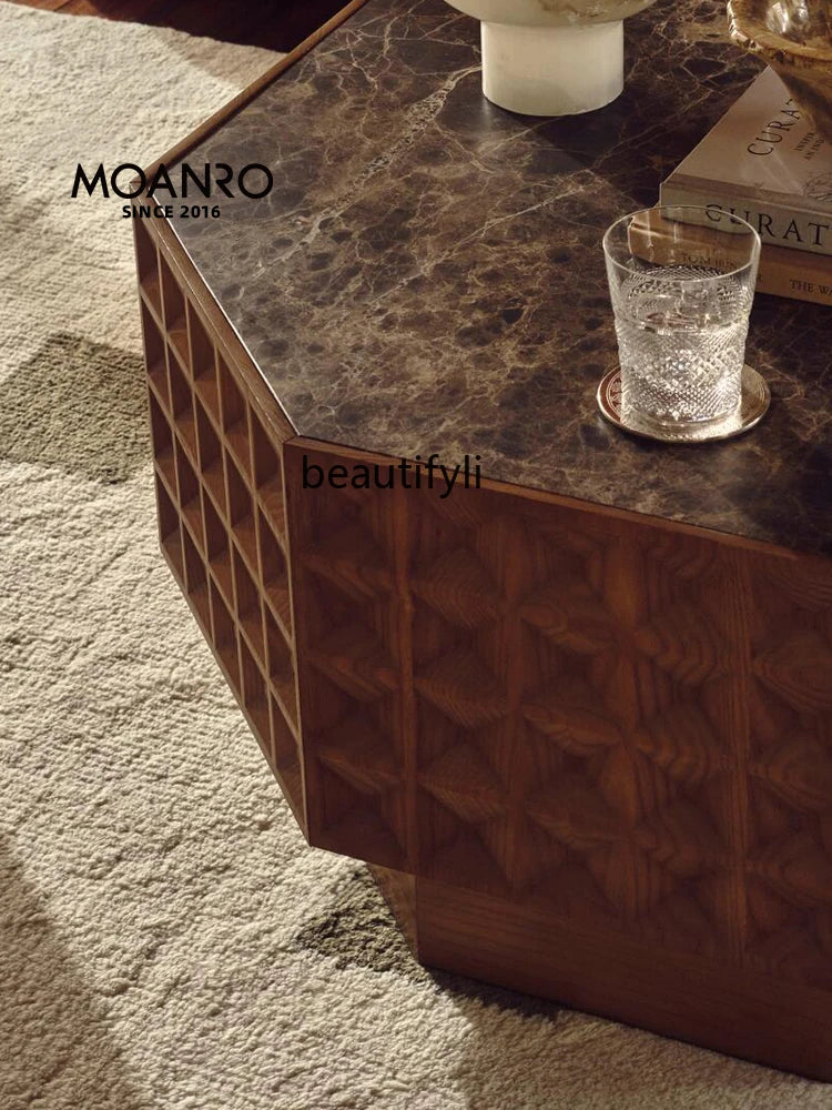 Solid Wood  Marble Desktop Living Room Small Coffee Table Sofa Side Table Bedside Table New Chinese Style furniture