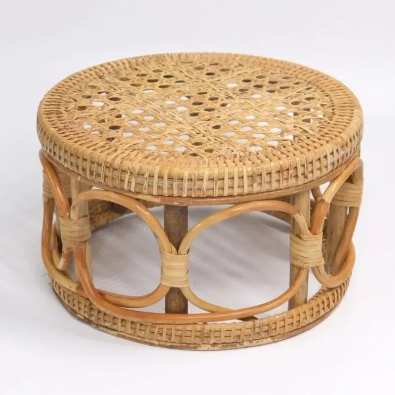 Rattan Household Furniture Low Stool Simple Living Room Small Apartment Round Ottomans Designer Balcony Shoe Changing Stools