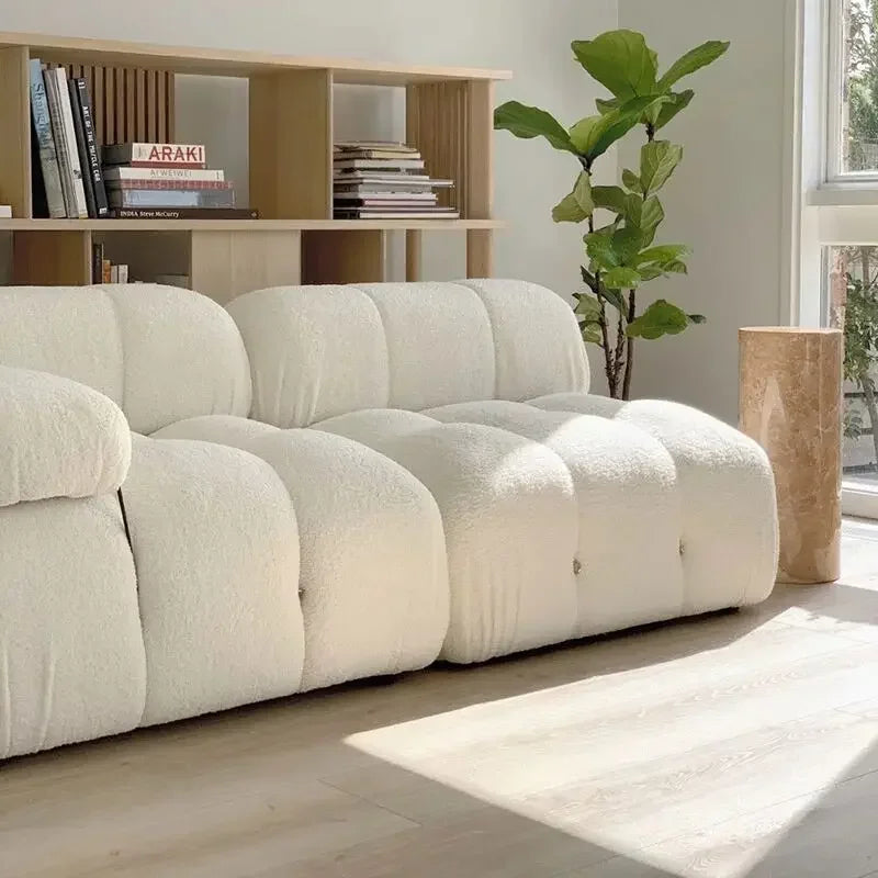 Lambswool Minimalist White Sofa Modular Floor Reading Module Living Room Sofa Straight Comfort Divani Soggiorno Home Furniture