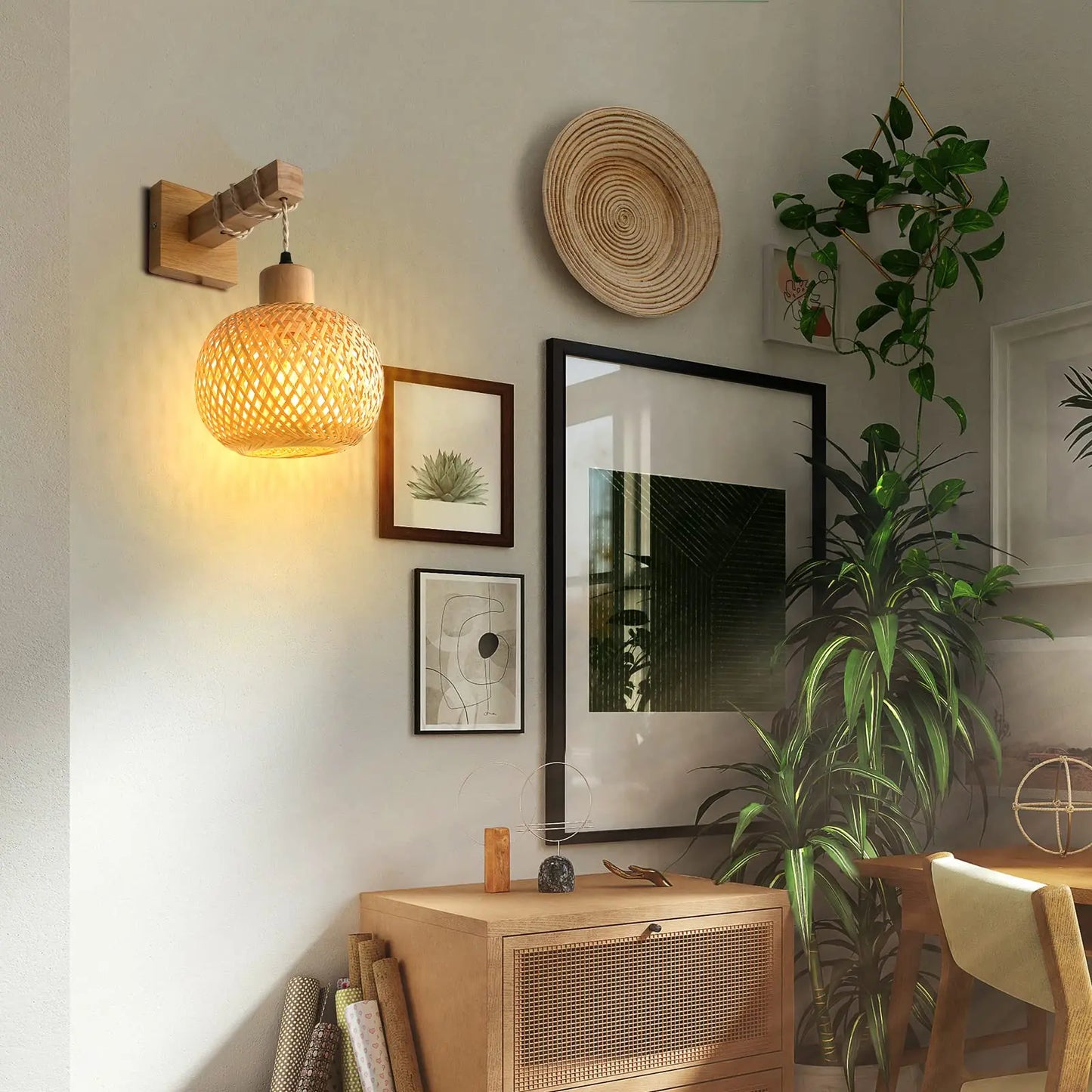 Rattan Wall Sconce Lighting Farmhouse Wall Mount Boho Sconces Light Fixture Indoor for Living Room(Bulb NOT Included)