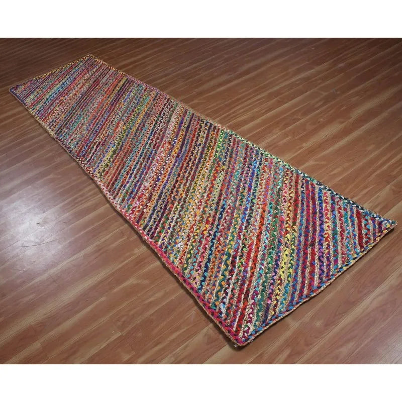 Runner Rug Rectangle Jute Cotton Natural Handmade Carpet Braided Style Area Rug