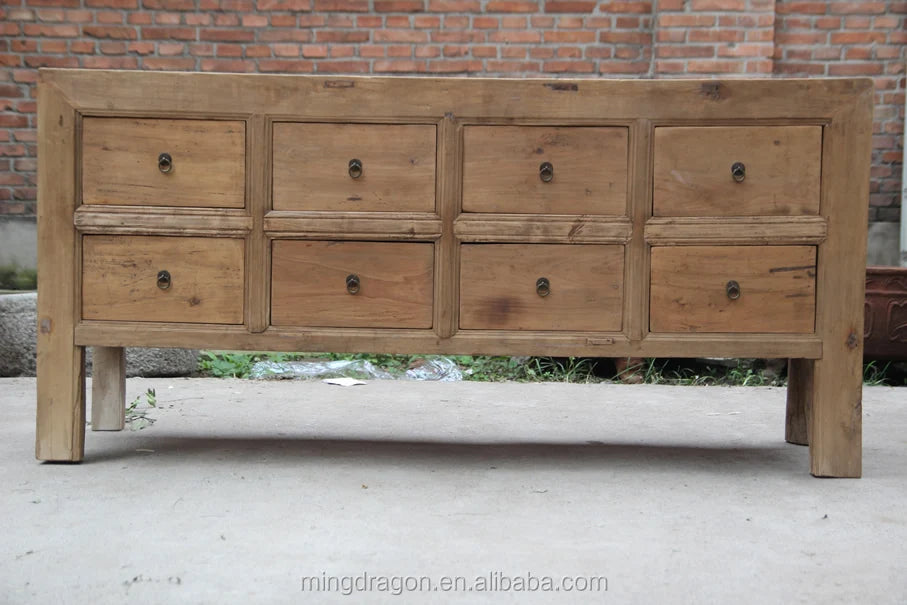 Antique classic natural reclaimed solid wood natural drawers cabinet sideboard