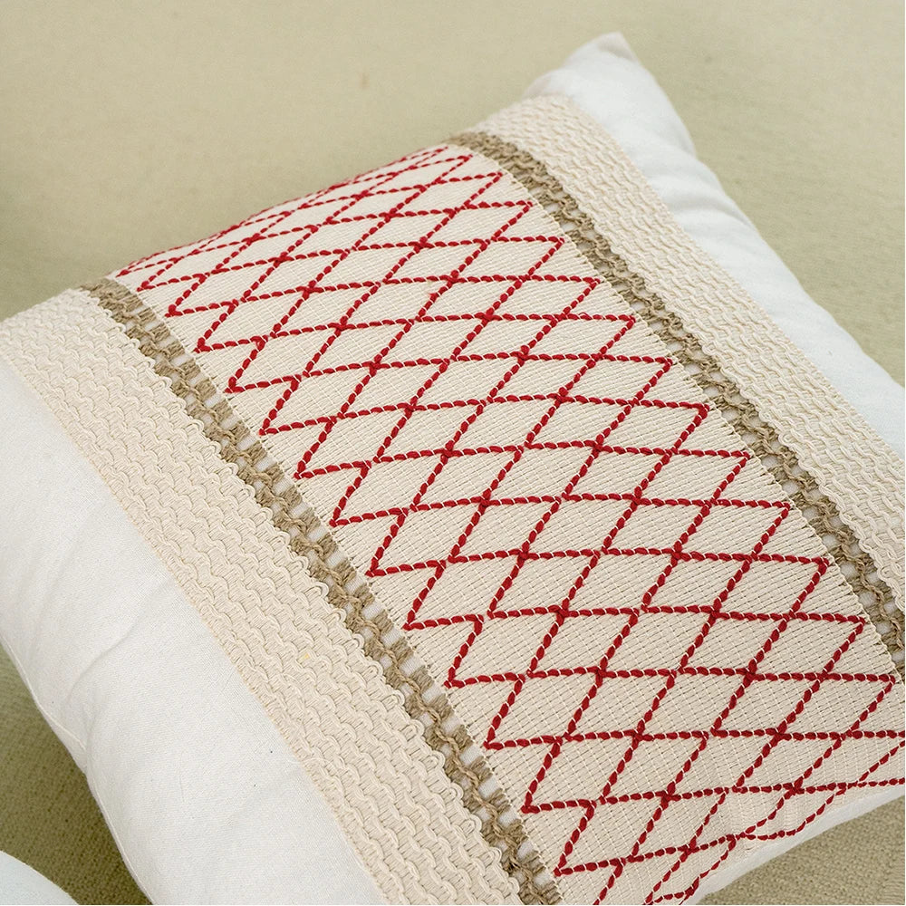 45x45cm Boho Style Diamond Beige Linen Cushion Pillow Cover Stripe For Woven Sofa Farmhouse Decoration Tassels Home Room Couch