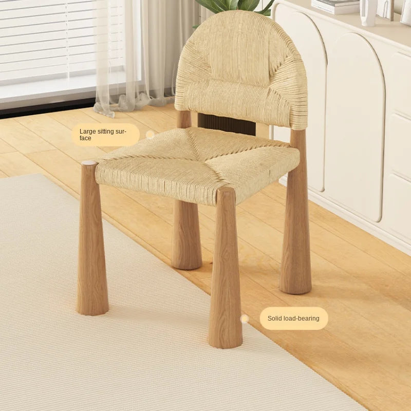 Japanese Style Solid Wood Dining Chair Retro Living Room Backrest Rattan Leisure Seating Home Furniture