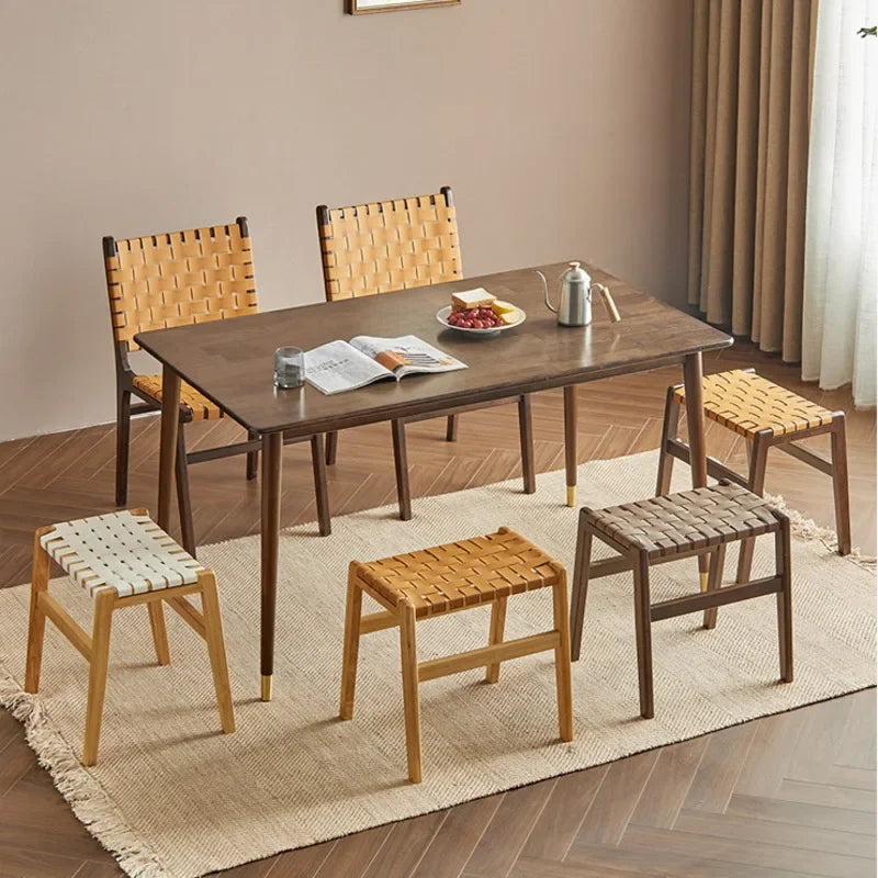 Simple Rattan Woven Square Stool Kitchen Comfortable Breathable Seat Living Room Furniture Makeup Chair Household Porch Bench