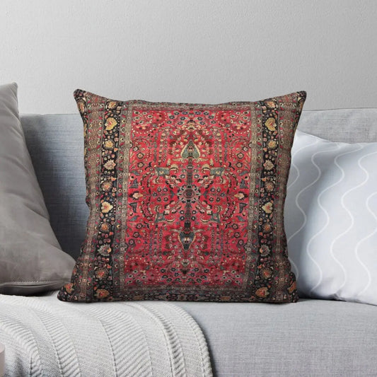 Red Boho-chic Persian Rug Square Pillowcase Polyester Linen Velvet Printed Zip Decorative Home Cushion Cover Wholesale