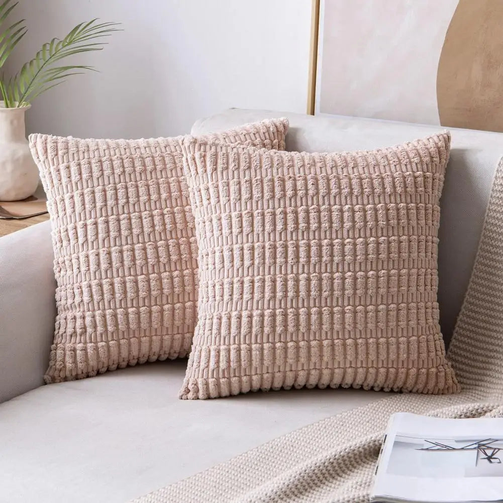 Cushion Cover 45cm x 45cm Boho Square Pillow Cover Hidden Zipper Cushion Case Soft Striped Corduroy Couch Pillowcase