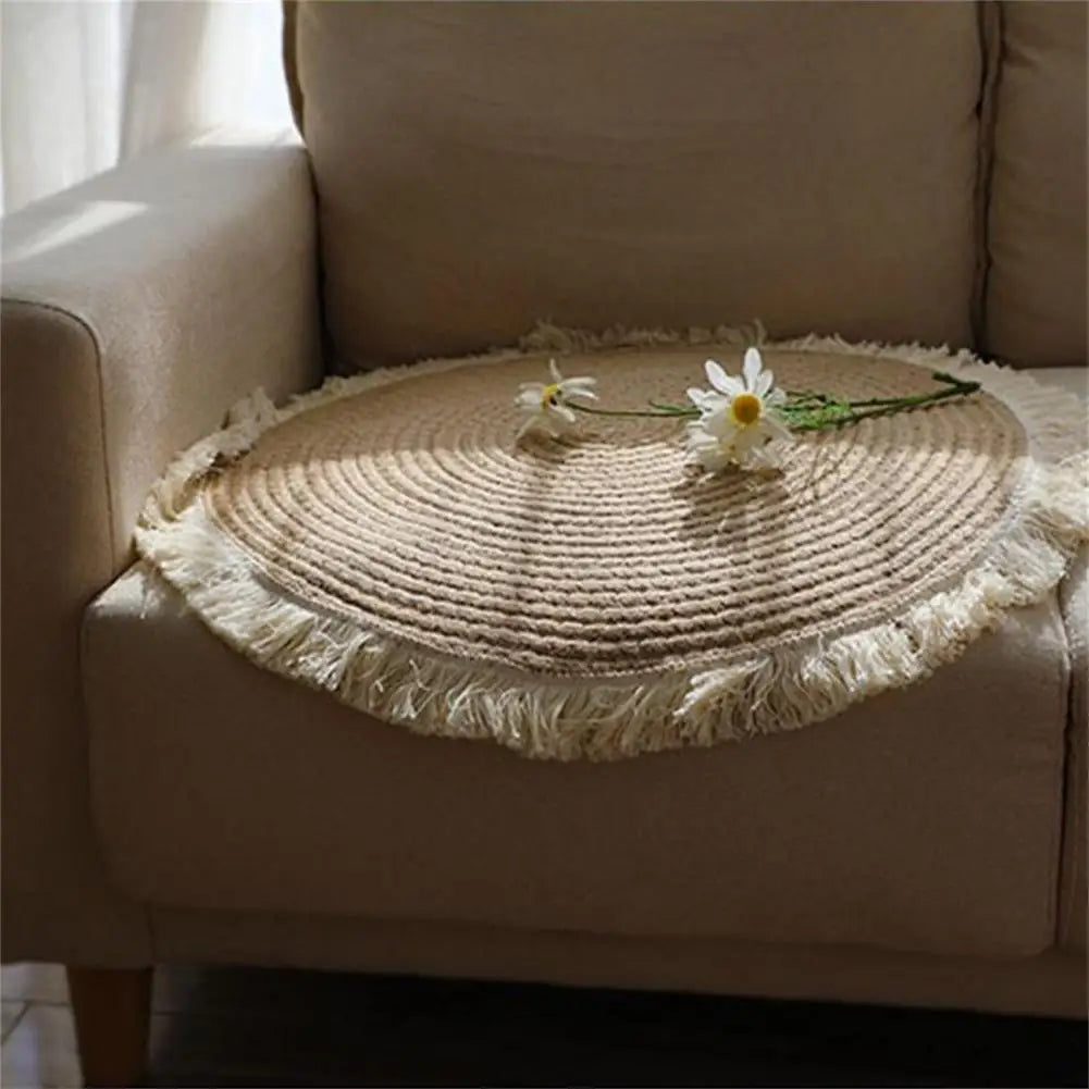 Useful Floor Carpet Durable Non-slip Jute Tassel Woven Carpets Floor Rug Prayer Mattress