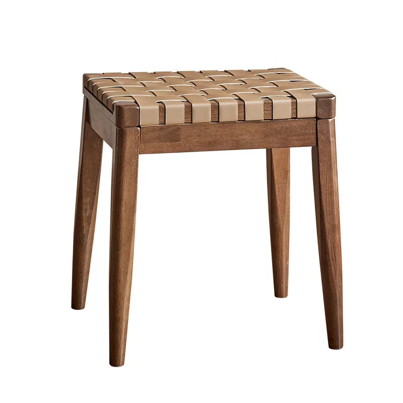 Simple Rattan Woven Square Stool Kitchen Comfortable Breathable Seat Living Room Furniture Makeup Chair Household Porch Bench