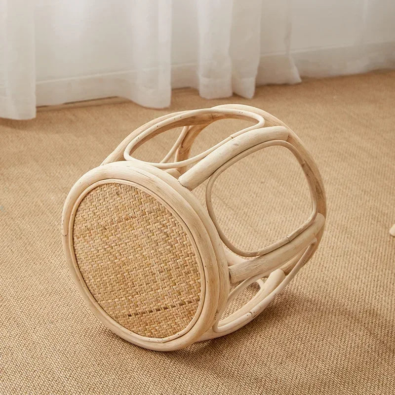 Furniture Rattan Woven Circular Stool Mobile Living Room Hallway Entrance Changing Shoes Bench Creative Plant Vine Drum Stools