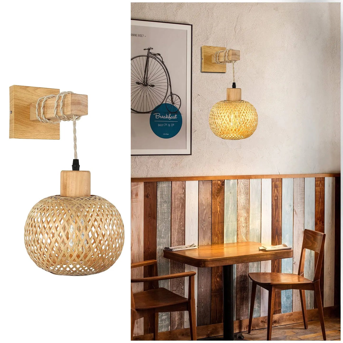 Rattan Wall Sconce Lighting Farmhouse Wall Mount Boho Sconces Light Fixture Indoor for Living Room(Bulb NOT Included)