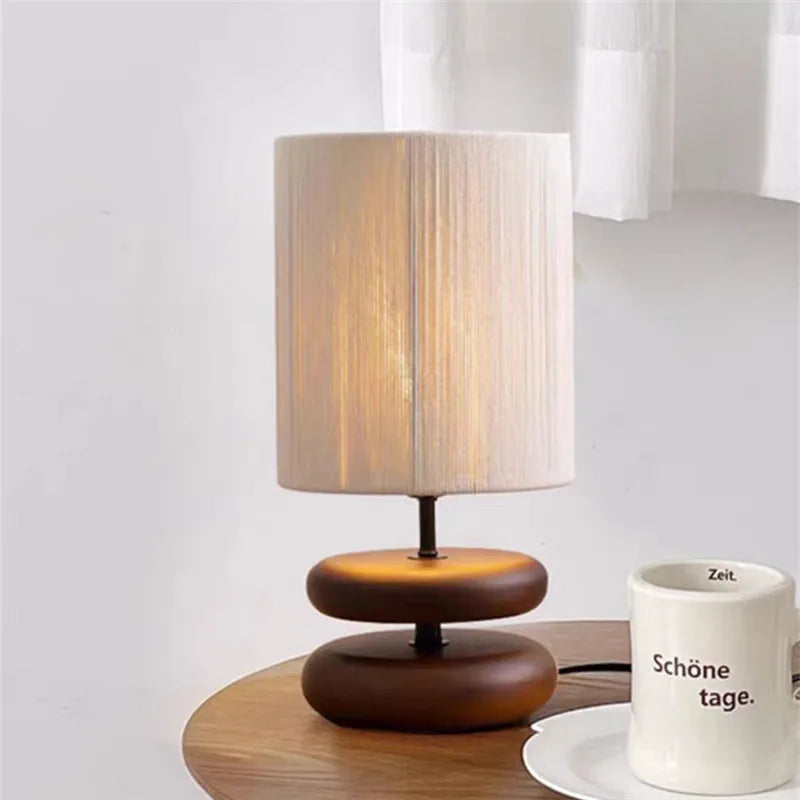 Solid Wood table lamp bedside Jute rope table Lamp for Bedroom Designer Study night Lamp Living Room Japanese Ambient Light