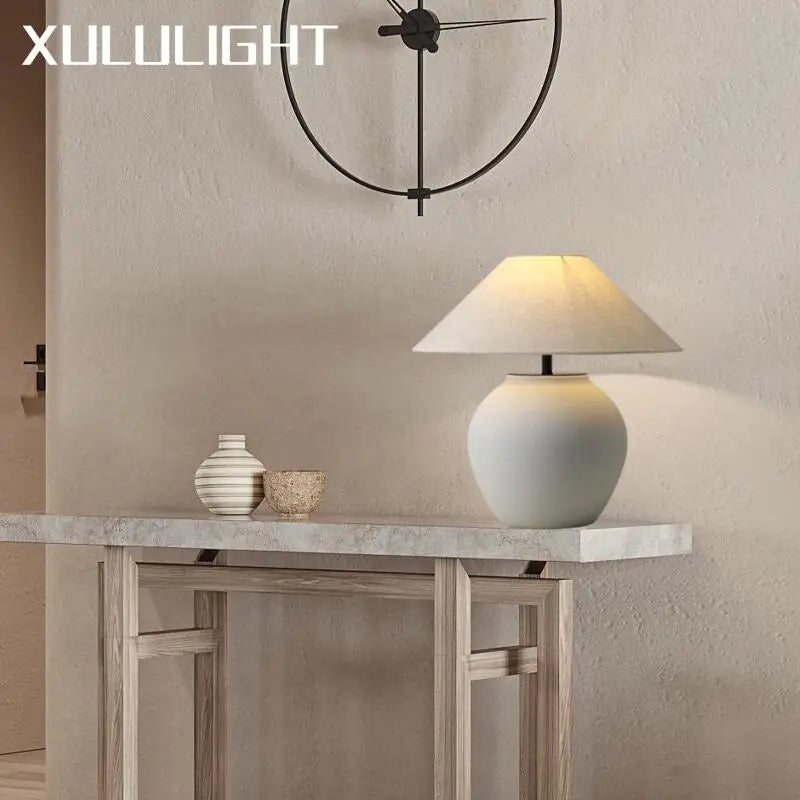 Wabi-sabi Style Room Decoration Ceramic Table Lamp Simple Retro Bedroom Bedside sofa Side Cabinet Lighting Ornaments Desk Lamp