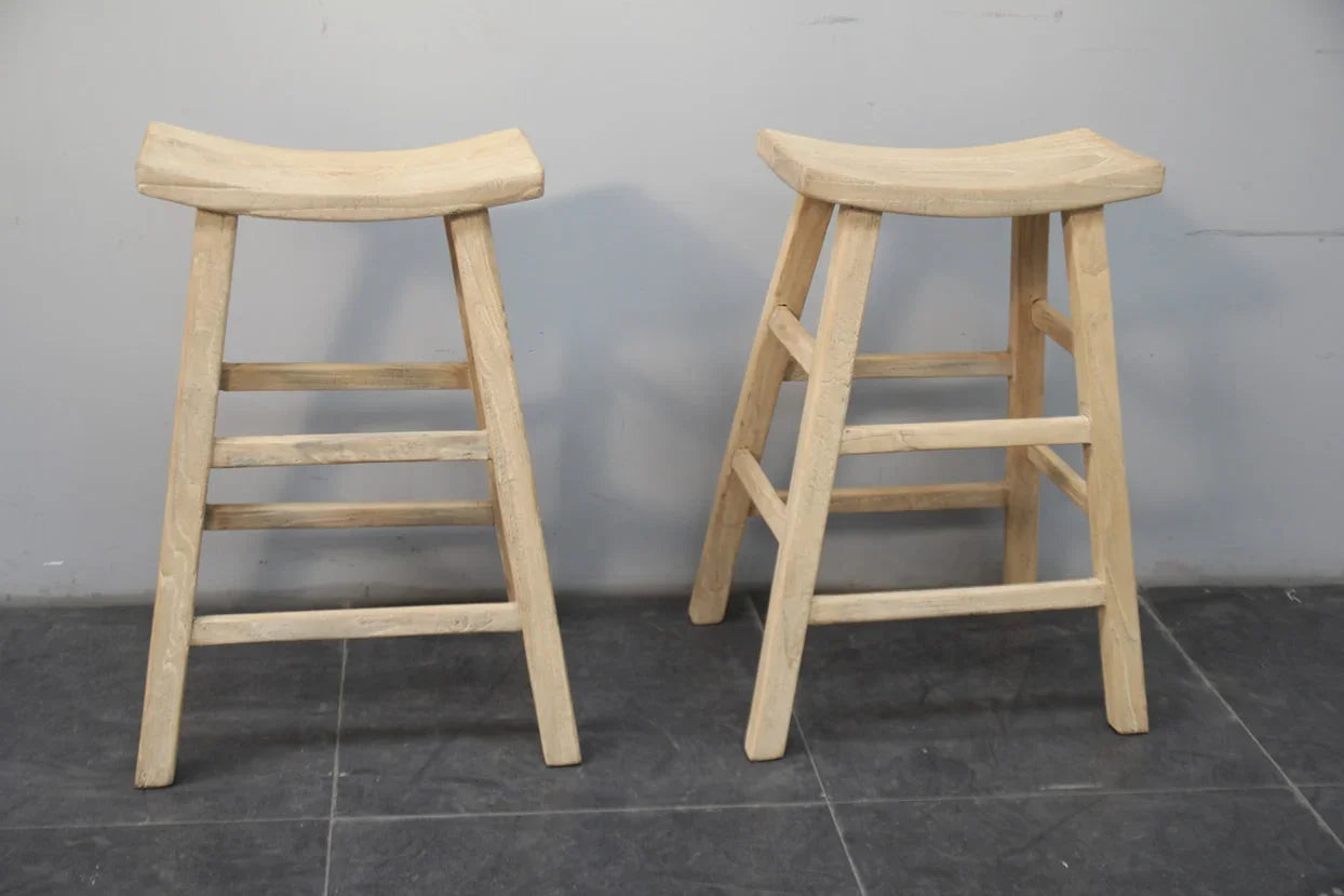 Chinese Style Farmhouse Recycle Antique Vintage Reclaimed Wooden Natural Raw Retro Bar Stool