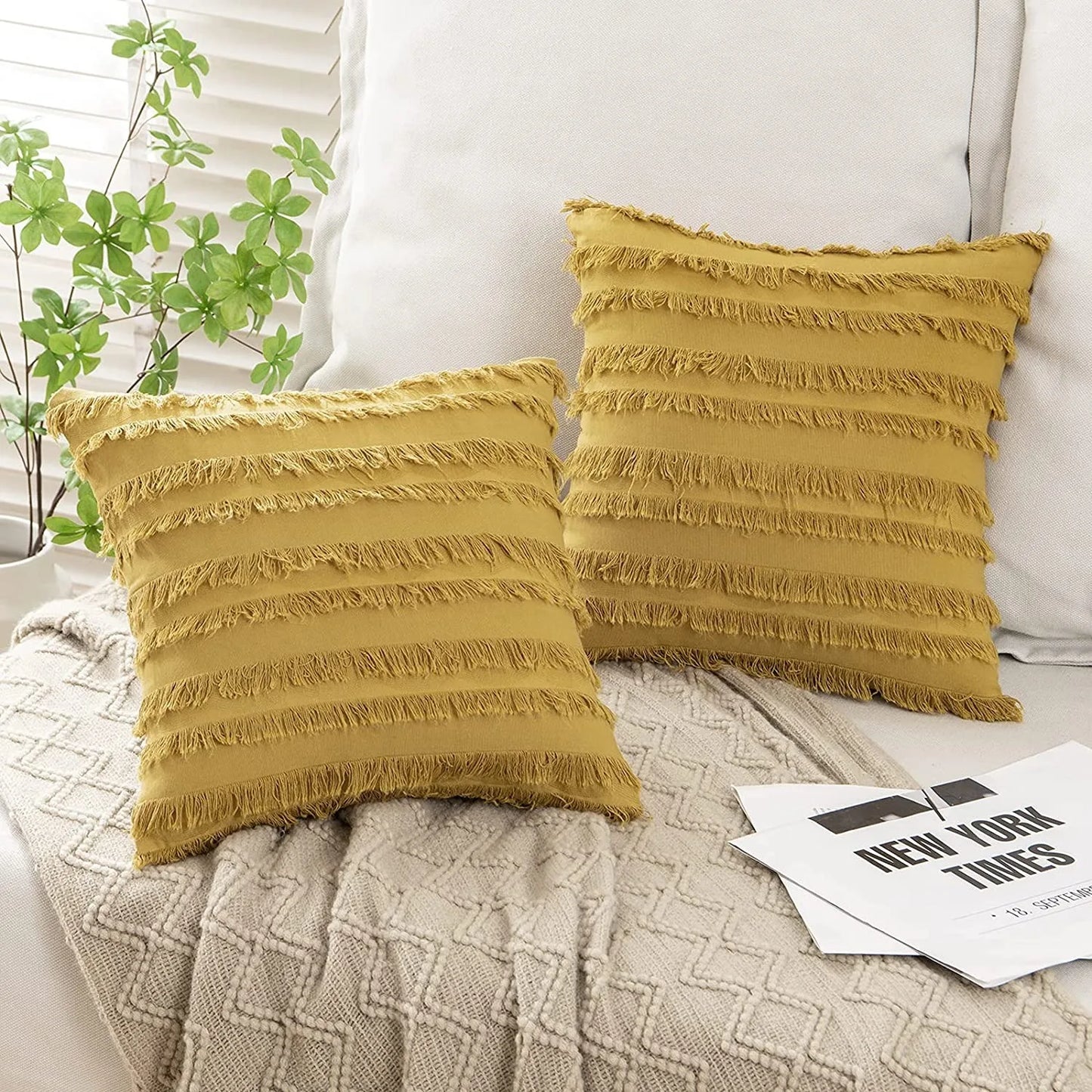 Throw Pillow Covers Boho Decorative Cotton Linen Tassel Macrame 1Pc Cushion Cover Fancyoung Sofa Living Room Home Decor 45x45cm