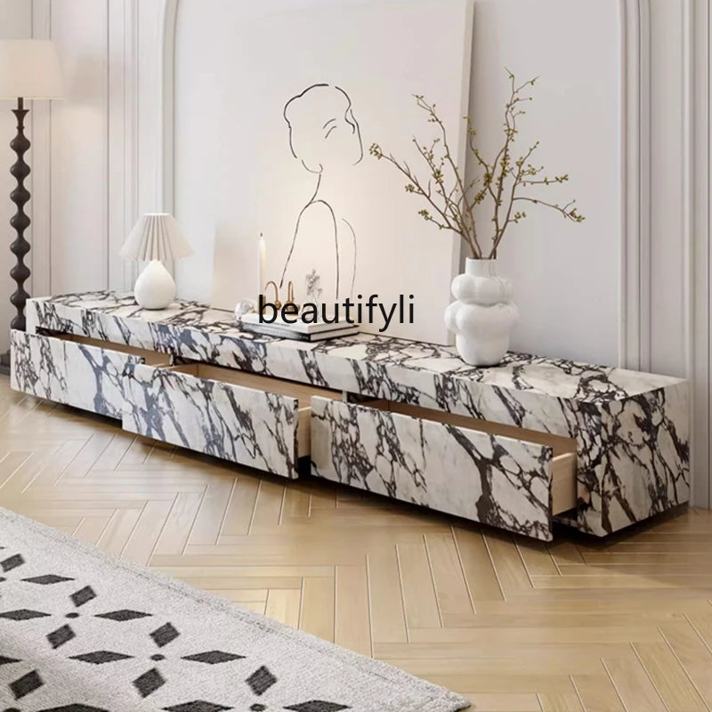 French TV Cabinet Marbling Stone Plate Modern Light Luxury Coffee Table TV Cabinet Combination furniture