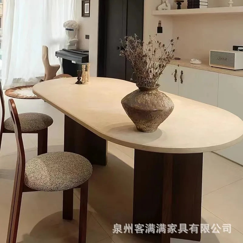 Nordic Luxury Dining Table Modern Simple European Oval Dining Table Art Marble Conjuntos  Kitchen Furniture