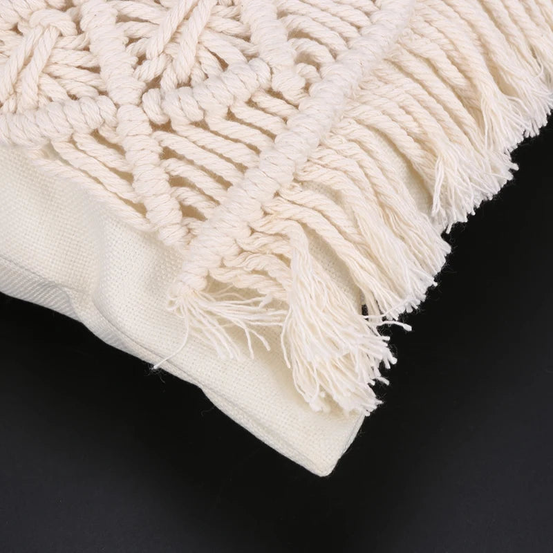 HOT SALE Boho Style Linen Cotton Tassels Pillow Cover Handmade Throw Cushion Cotton Rope Pillowcase Home Sofa Decorative