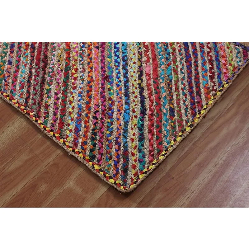 Runner Rug Rectangle Jute Cotton Natural Handmade Carpet Braided Style Area Rug