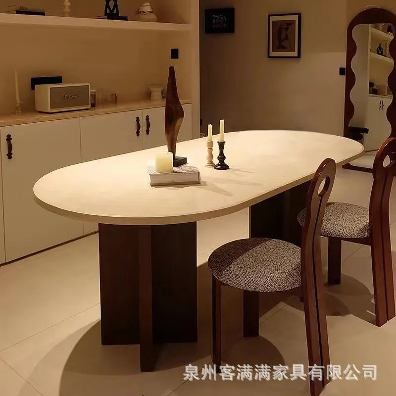 Nordic Luxury Dining Table Modern Simple European Oval Dining Table Art Marble Conjuntos  Kitchen Furniture