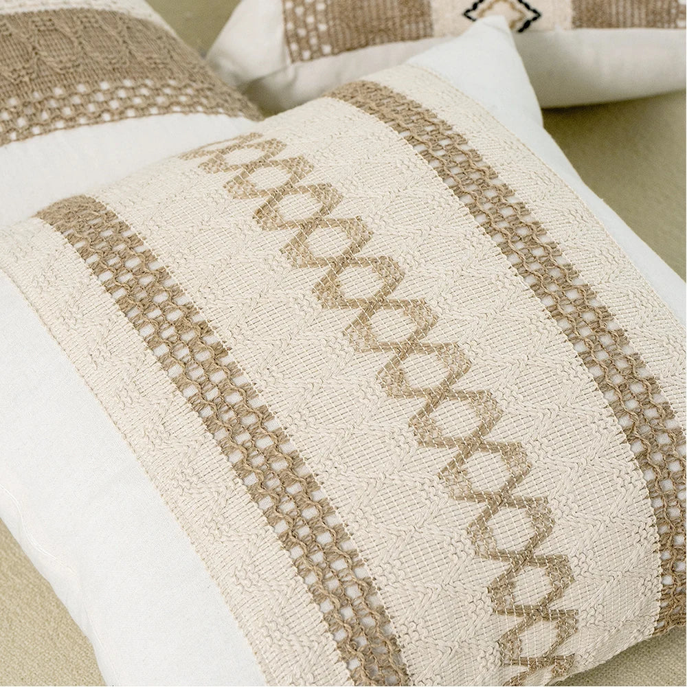 45x45cm Boho Style Diamond Beige Linen Cushion Pillow Cover Stripe For Woven Sofa Farmhouse Decoration Tassels Home Room Couch