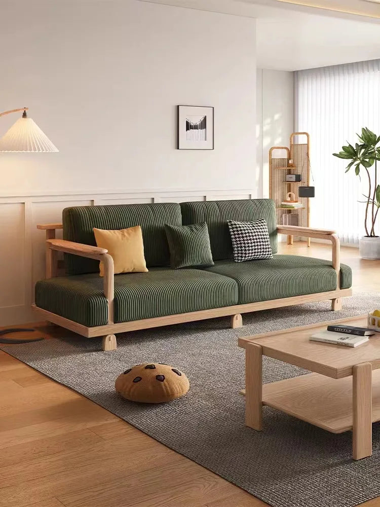 All solid wood sofa, Nordic white wax wood original wood sofa, small unit combination, modern and simple, quiet style living roo