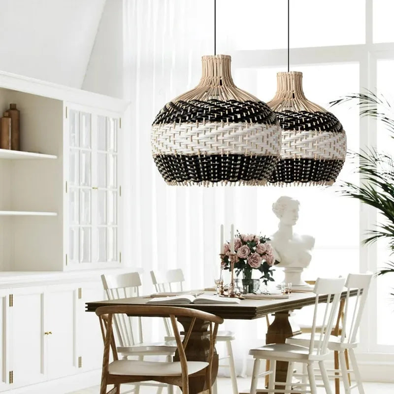 Serena Blue Rattan Pendant Light Creative boho lamp for Dining Room hanging decoration home design farmhouse light fixtures