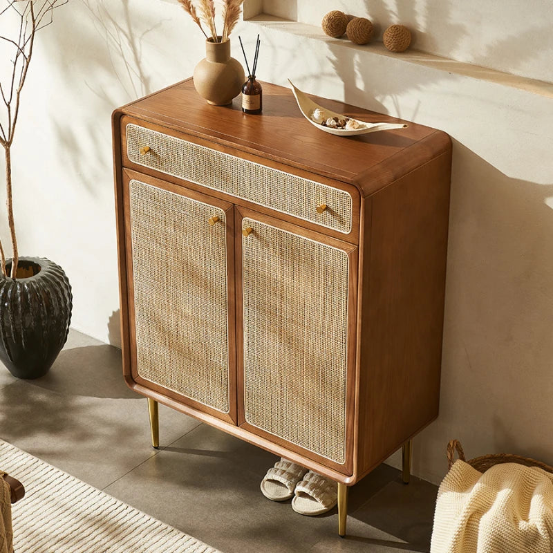 Retro Wood Rattan Cabinet Living Room Entrance Home Storage Cabinet Sideboard Showcases Muebles Para El Hogar Furniture