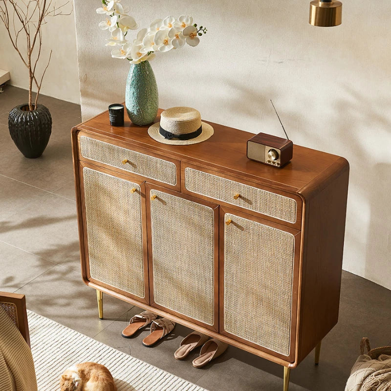 Retro Wood Rattan Cabinet Living Room Entrance Home Storage Cabinet Sideboard Showcases Muebles Para El Hogar Furniture