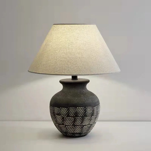 Southeast Asia Vintage Ceramic Table Lamp E27 Lighting Bedroom Study White Linen Desktop Decorative Fixture