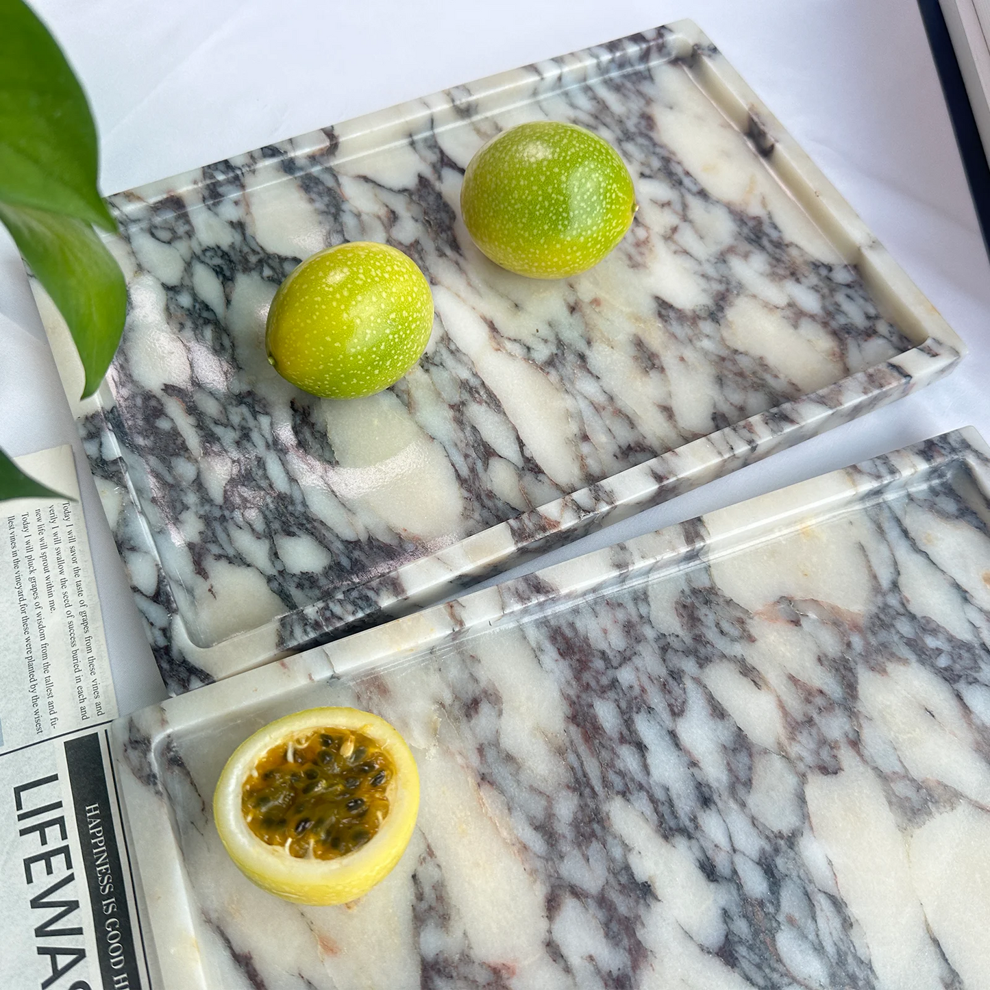 Luxurious Natural Marble Tray Calcutta Viola Storage Tray for Desktop/Kitchen/Vanity/Bathroom (12" x 8")