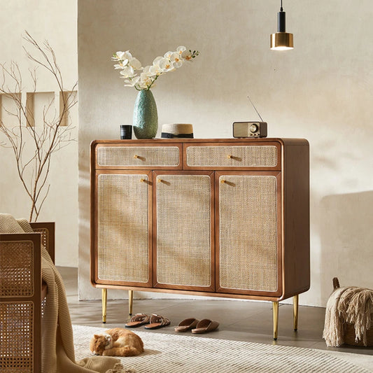 Retro Wood Rattan Cabinet Living Room Entrance Home Storage Cabinet Sideboard Showcases Muebles Para El Hogar Furniture