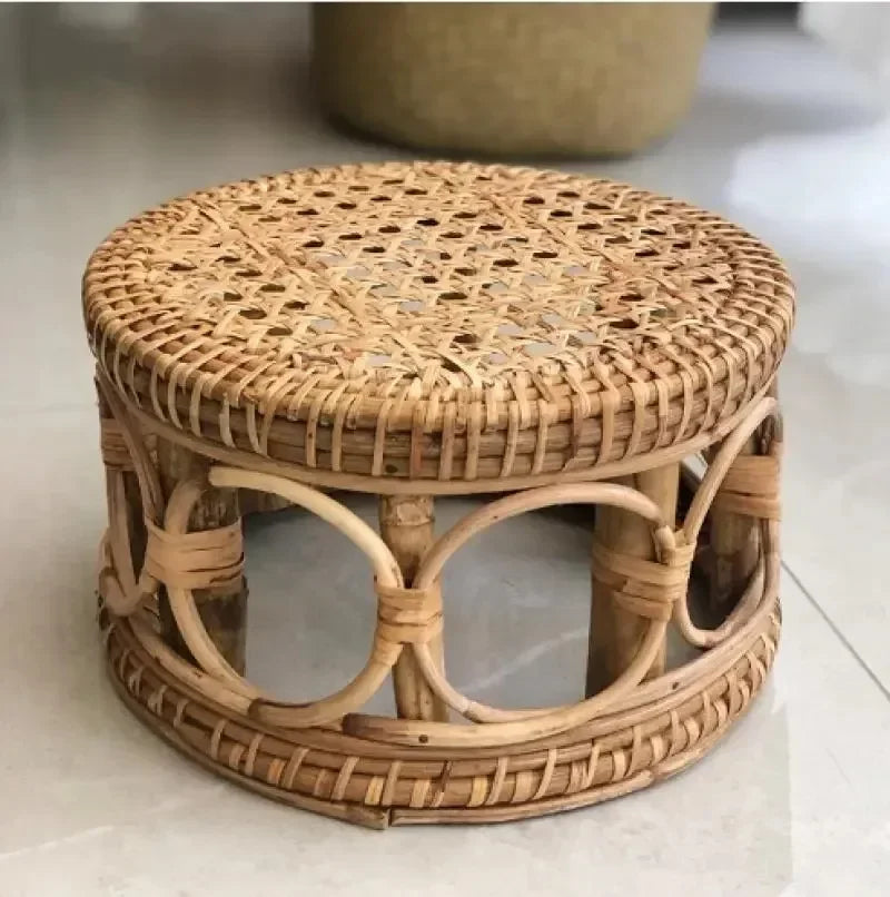 Rattan Household Furniture Low Stool Simple Living Room Small Apartment Round Ottomans Designer Balcony Shoe Changing Stools