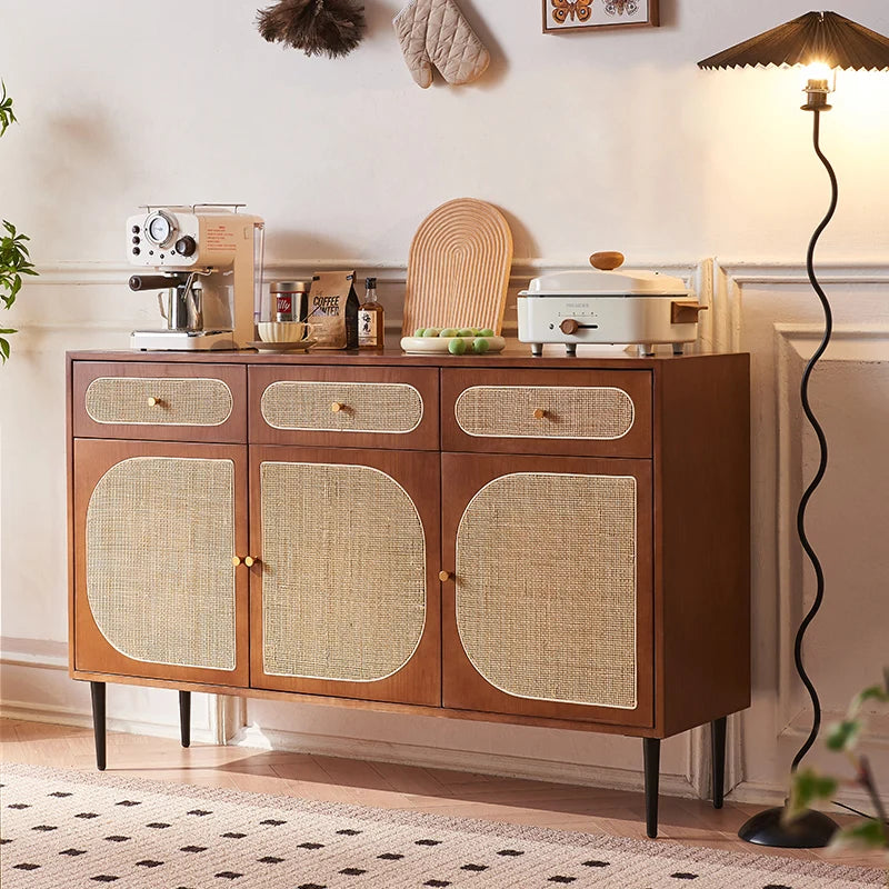 Restaurant Wood Sideboard Cabinets Nordic Household Rattan Storage Living Room Cabinets Retro Tea Cabinet Gabinete Furniture