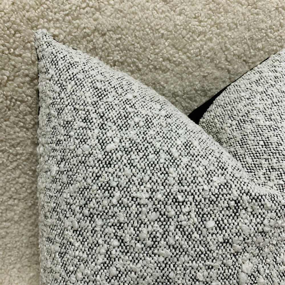 Solid Grey White Boucle Pillow Case Loop Yarns Soft Warm Winter Sofa Cushion Cover Black Velvet Home 18x18" 1 Pc Pack