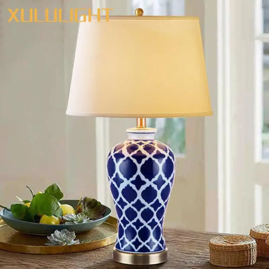 Classical Blue Ceramic Lamp Bedroom Bedside Table Lighting Living Room Study Home Decor Blue and White Porcelain Desk Lamp