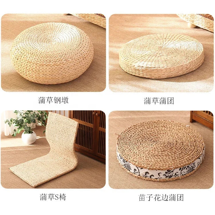 Rustic Farmhouse Round Rattan Tea Table with Mat