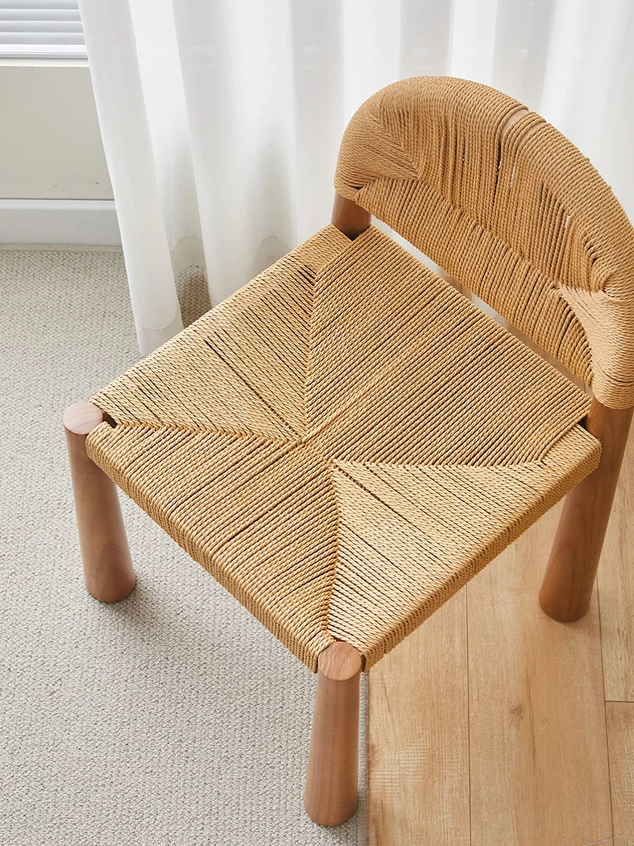 Nordic Retro Solid Wood Rattan Chair Woven Single Chair Creative Minimalist Design Interior Furniture Dining Chair Backrest